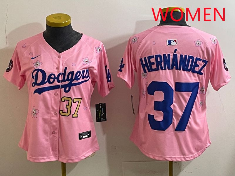 Women Los Angeles Dodgers 37 Hernandz Pink Sakura Edition 2025 Nike MLB Jersey style 33